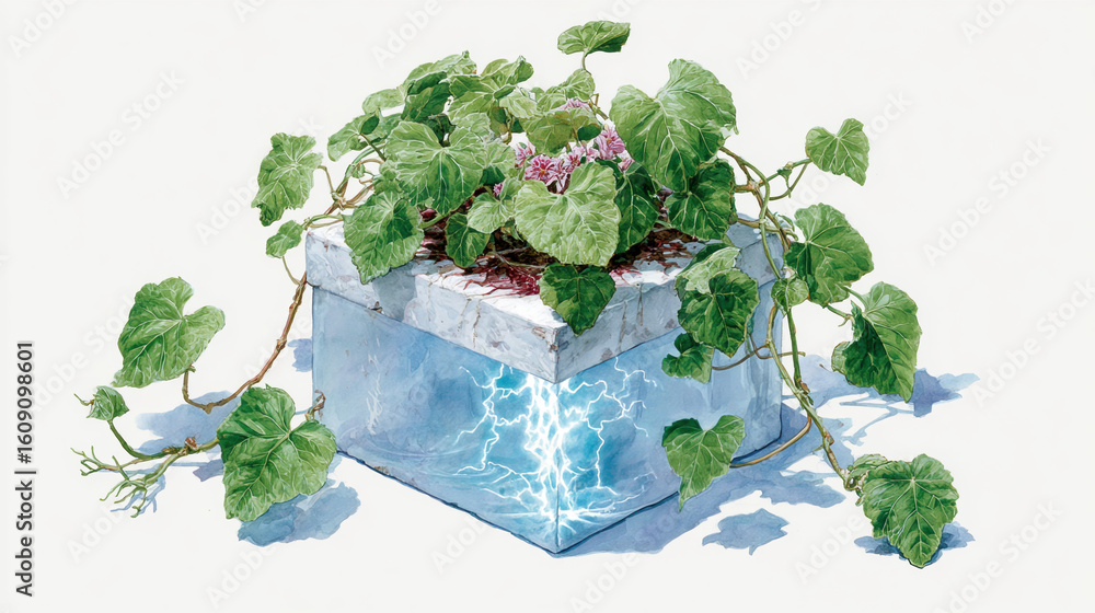 Poster decorative plant fiber box is adorned with vibrant green vines and leaves, creating lively and encha
