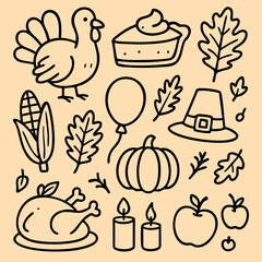 Collection of fall party decoration illustrations in various styles