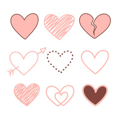 Collection of heart line drawings in various styles