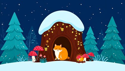 Cozy winter cat's treehouse