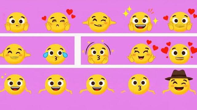 Colorful array of emojis expressing various emotions against a vibrant pink background