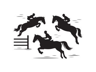 Equestrian show jumping silhouettes vector isolated on white background.