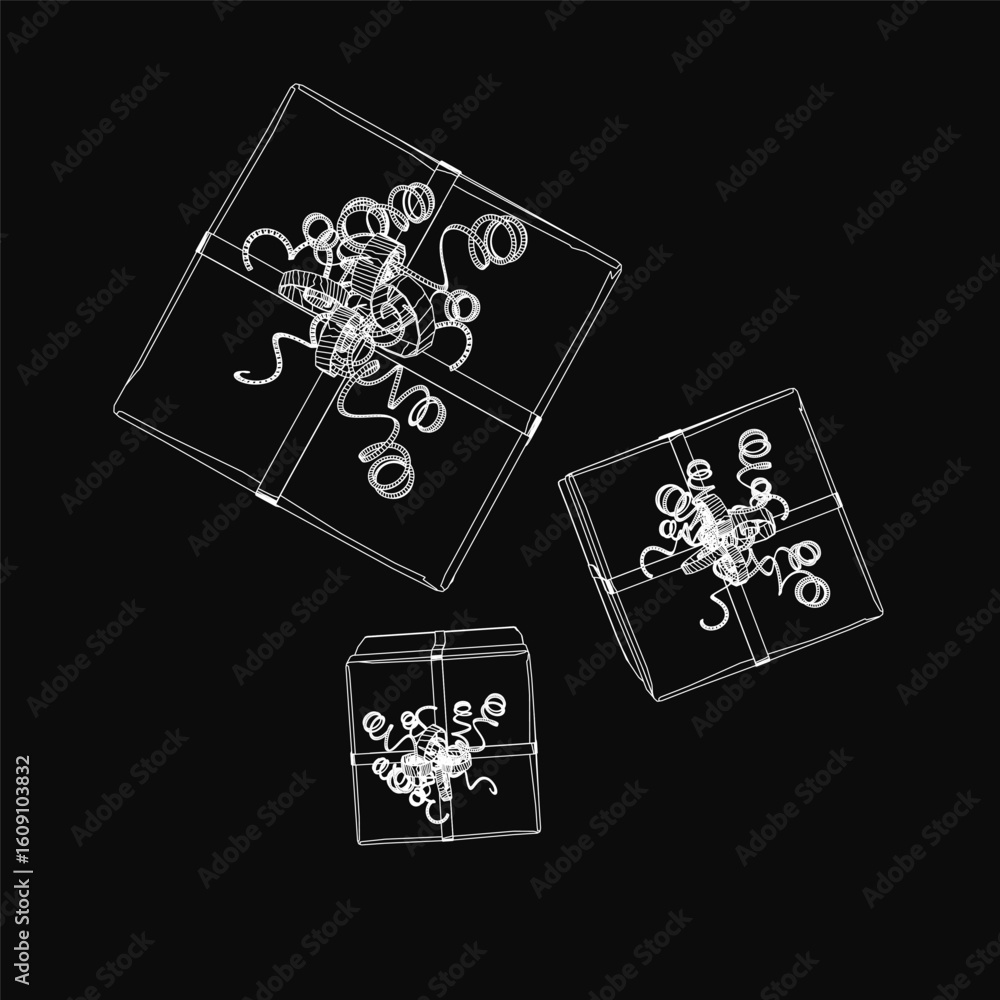Poster three white boxes in a triangular formation stand out against a black background. the largest box is