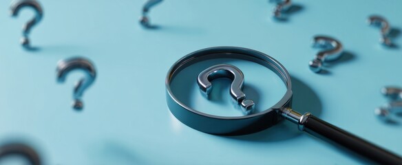 The magnifying glass emphasizing the question mark on a blue background.