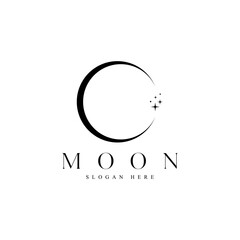 modern and minimalist moon and stars logo with black and white colors
