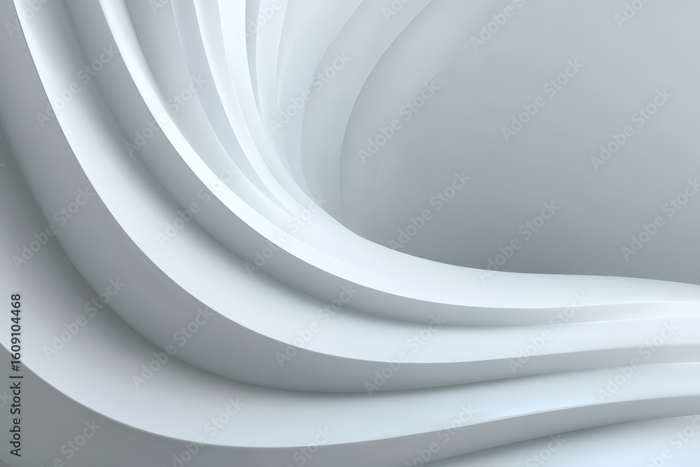 Poster curved white surfaces spiral creating an abstract modern design with soft shadows and smooth gradien