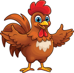 Smiling Cartoon Rooster Mascot Character with Open Wings – Fun Farm Animal Illustration for Kids, Agriculture, Education, and Lifestyle Content