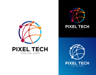 Pixel technology logo designs concept vector, Network Internet logo symbol