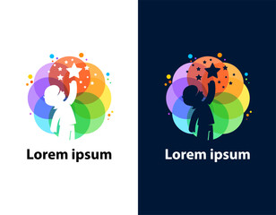 kid try to reach a Star Logo, dream Template Design, Emblem, Design Concept, Creative Symbol