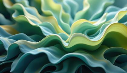 Obraz premium High quality abstract image featuring flowing, wavy patterns in shades of blue and green, creating sense of depth and movement. soft curves evoke calming and serene atmosphere