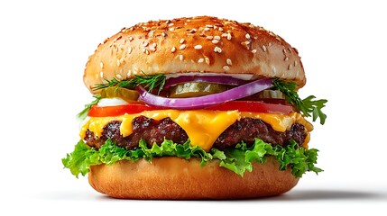 A trendy or tasty burger isolated on a plain white background