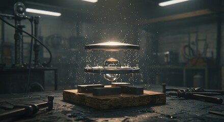 Levitating Metallic Sphere in Experimental Lab Setup – Electromagnetic Physics and Scientific Innovation Concept