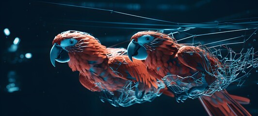 parrots Wireframe ,creative commons attribution, Generative ai