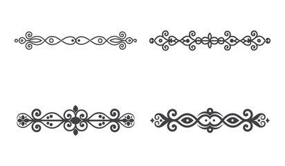 Collection of four ornate decorative flourishes and borders in a classic silhouette style