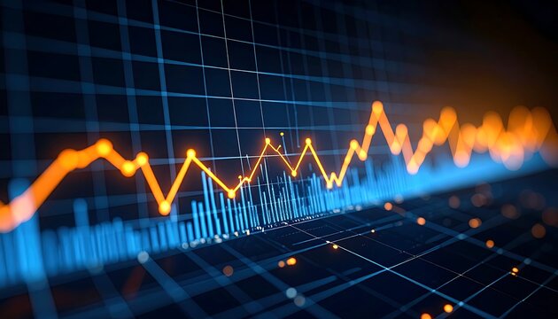 Abstract financial chart with vibrant data points.  Dynamic  fluctuation, showing market movement