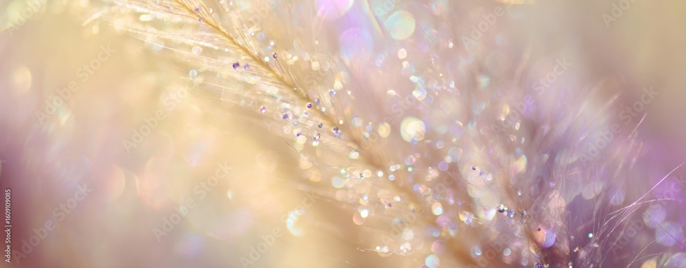 Poster the shimmering feather glistens with colorful bokeh and gentle light.