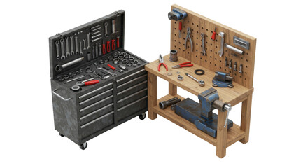Organized Workbench with Assorted Hand Tools and Storage