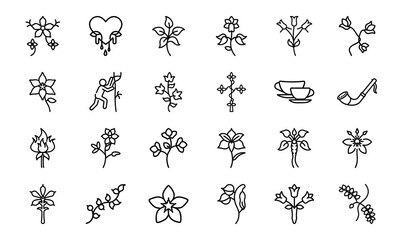 Minimal Feminine Botanical Flower Line Art Icon Bundle 24 Elegant Floral, Herbal, and Womb Illustrations for Feminist, Wellness, and Nature-Inspired Design