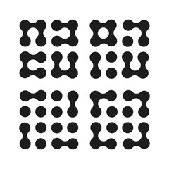 Metaball icons. Connected dots signs. Point movement template. Integration abstract symbol. Circles pattern. Connected blobs simple element. Metaballs transition. Flat logo.