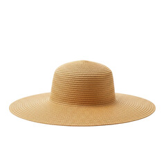 Wide-brimmed straw hat in natural color on white background  