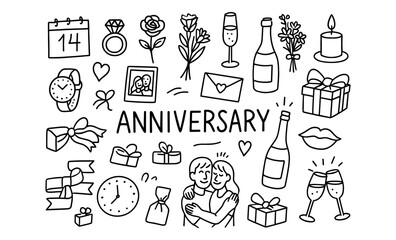Charming anniversary doodles celebrating love and romance