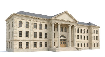 Obraz premium Classic-Style School Building , 3d illustration, isolated on white background