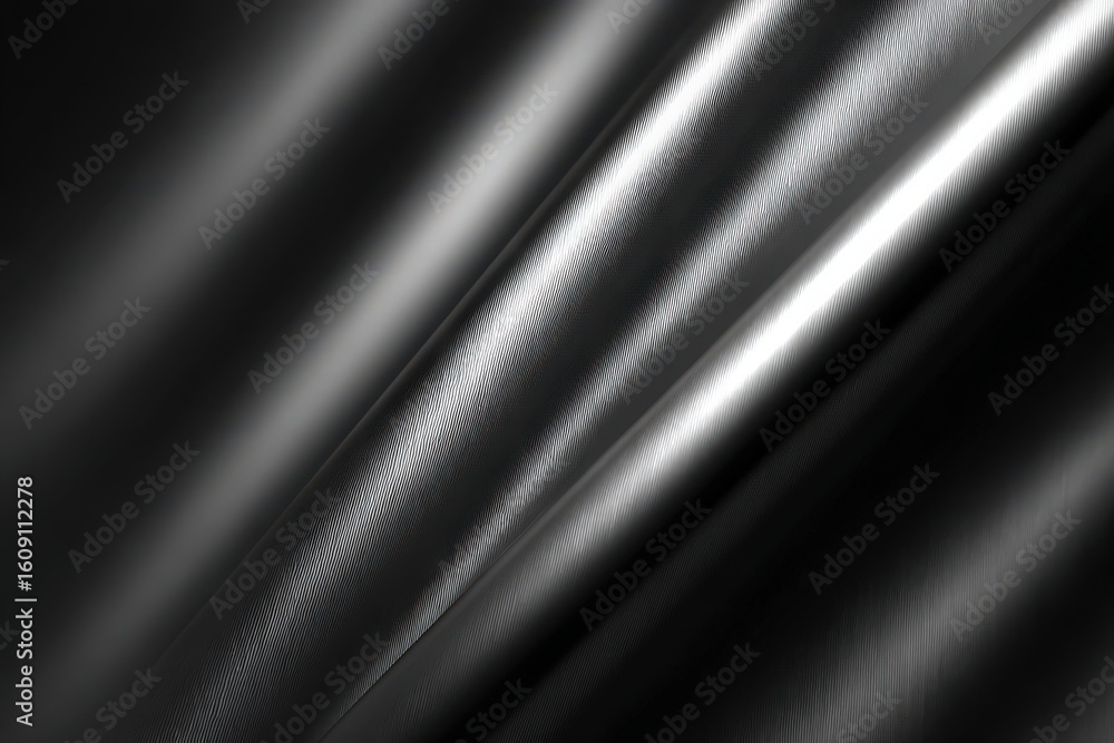 Poster gleaming black folded material with a striated texture bright highlights cascading down creating a p