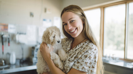 veterinary technician caring for young animals in veterinary clinic environment