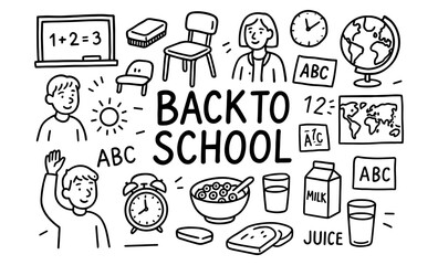Fototapeta premium Back to school doodle art: educational elements and classroom essentials
