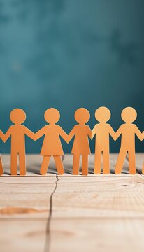 Paper people chain holding hands symbolizing unity and teamwork