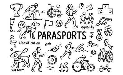 Parasports doodles: icons highlighting inclusivity and adaptive sports
