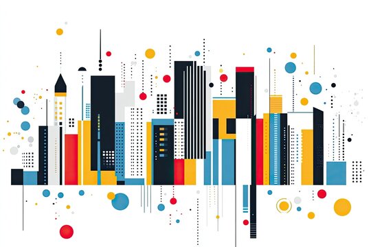 Abstract Data Visualization with Geometric Shapes and Bar Charts. AI Generated