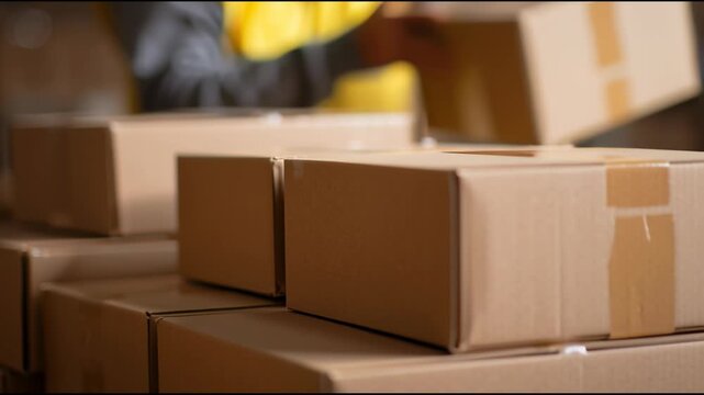 Packing and Shipping: A warehouse scene showcasing the logistics of packaging and shipping, a visual representation of e-commerce operations.