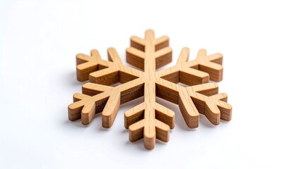Wooden Snowflake Ornament On White Background