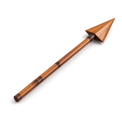 Wooden Spear With Triangular Tip On White Background