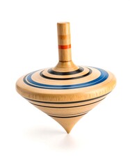 Wooden Spinning Top With Blue And Black Stripes