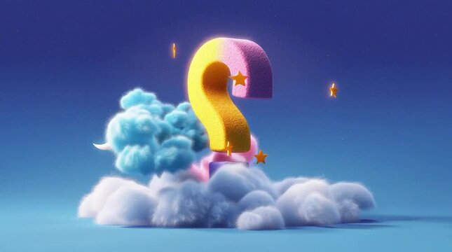 Any questions animation with clouds stars and question mark in sky scene