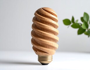 Wooden Spiral Light Bulb On White Background