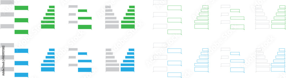 Wall mural set of chatting sms icons with green and blue message bubbles. conversation symbol collection, text 