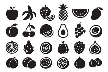 Collection of silhouetted fruits in a grid pattern on a white background