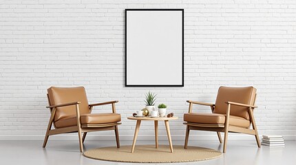Obraz premium Cozy living room with armchairs and framed artwork