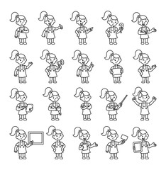 Girl guide set demonstrating various hand positions for communication, instruction, approval, teaching, respect, greeting, emotion, message and interaction skills for yours designs projects