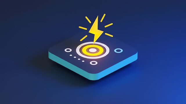 Colorful icon depicting a lightning bolt over a target on a blue background, suitable for technology themes