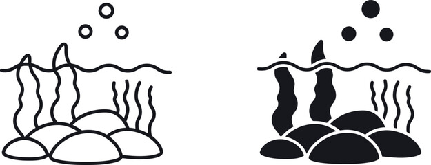 Underwater scene icon coral reef bubbles