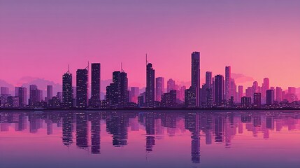 Obraz premium City skyline at sunset with reflection on water