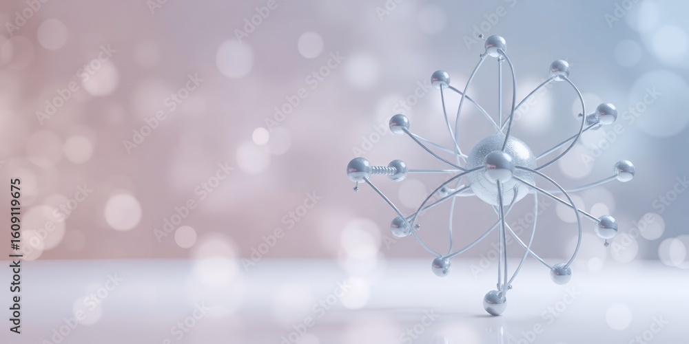 Poster abstract metallic molecular structure with glowing bokeh background molecule