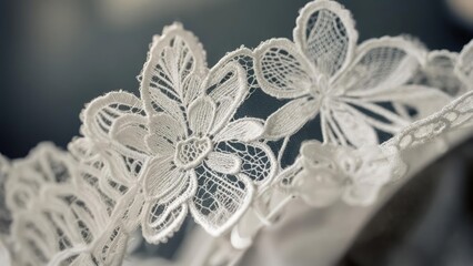 Obraz premium Close-up of delicate white floral lace