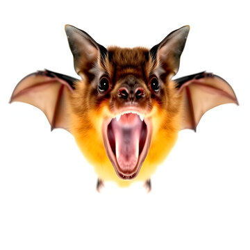 Parti-coloured bat with open mouth on white background. Vespertilio murinus.