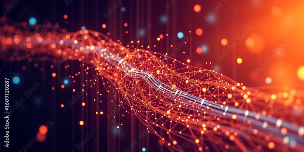 Aufkleber abstract glowing digital network with interconnected nodes and light streaks