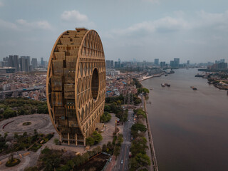 Guangzhou ,China - March 27,2025: Aerial view of guangzhou circle building in Guangzhou city, China